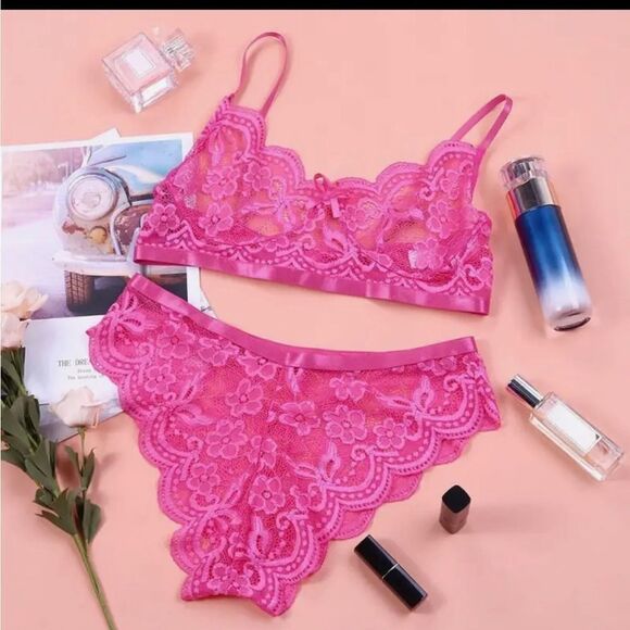 Cooling Material High Quality Spandex Pink Lingerie Panty Bra Set NWT Size Large - Picture 2 of 3